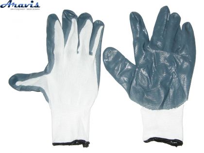 Перчатки рабочие KGV-0690 прорезиненные маслобензостойкие серые с белым