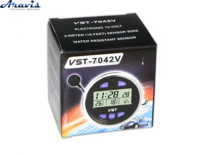 Часы VST-7042V термометр внут/наруж/подсветк/вольтметр