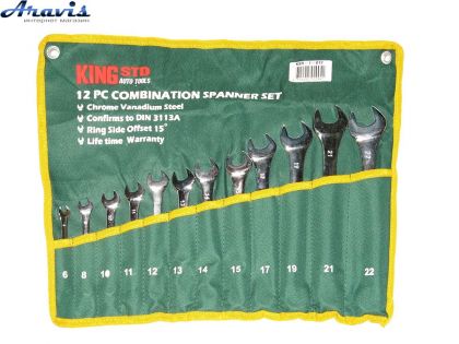 Набор ключей гаечных рожково-накидных King STD KSR-1-012 12 предметов в сумке