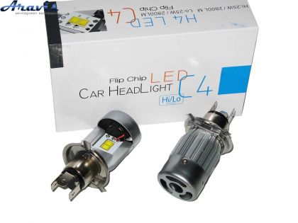 Светодиодные LED лампы для авто H4 С4/LED P43T H/L/2*Philips Flip Chip/12v25w/2800Lm/6000K