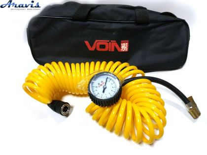 Шланг воздушный спиральный 7,5м с манометром дефлятор жетый в сумке VOIN VP-104