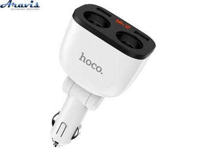 Двійник у прикурювач Hoco Z28 3.1A/2 USB + Цифровий дисплей 2хUSB White