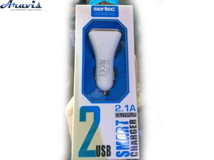 Зарядка від прикурювача 2 виходи 2*USB (2+1A) Sertec ST-223 короткий
