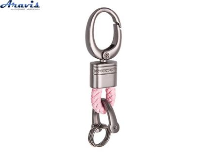 Брелок для ключів шкірзам плетений з карабіном MINI рожевий