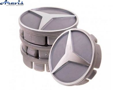 Ковпачки на диски Mercedes 60/55мм сірий/хром пластик об'ємний логотип 4шт
