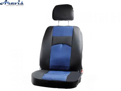 Чехлы на сиденья ВАЗ 2108-15 черные синяя середина Автосвит 4 подголовника