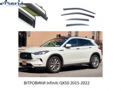 Дефлектори вікон вітровики Infiniti QX50 2015-2022 П/К скотч FLY нержавіюча сталь 3D (57)