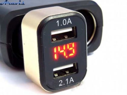 Вольтметр в прикуриватель 12V/24V на 2*USB+Амперметр