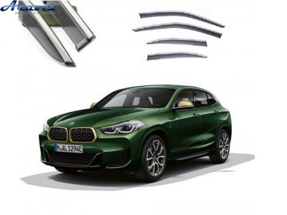 Дефлекторы окон ветровики BMW X2 2020- П/К скотч FLY молдинг из нержавеющей стали 3D BBMWX22023-W/S (83)