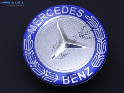 Емблема Mercedes на капот скотч 3М метал D52мм синя