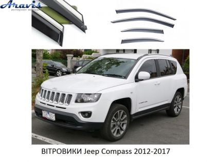 Дефлекторы окон ветровики Jeep Compass 2012-2017 П/К скотч FLY нержавеющая сталь 3D BJPZN1223-W/S (8-9)