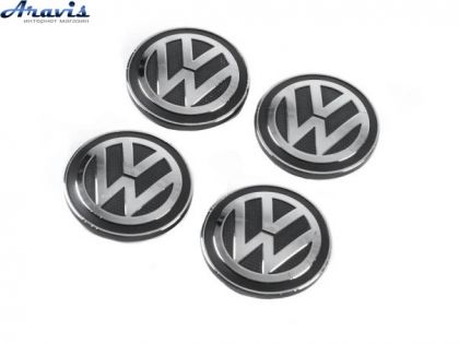 Ковпачки на диски Volkswagen 66/55мм чорний хром пластик об'ємний логотип 