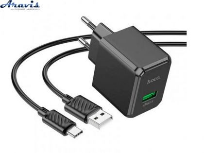 Сетевое зарядное устройство для телефона Hoco CS12A QC3.0 1usb/18W+кабель USB-Type-C Black