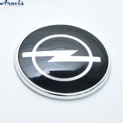 Емблема Opel 72мм пластик чорна+хром скотч