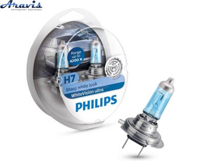 Галогенная лампа H7 12V 60/55W 4200K + 60% White Vision Ultra + W5W Blue Philips 12972WVUSM Box-2шт
