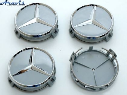 Ковпачки на диски Mercedes сірі об'ємні з кільцем 75/70мм заглушки на литі диски