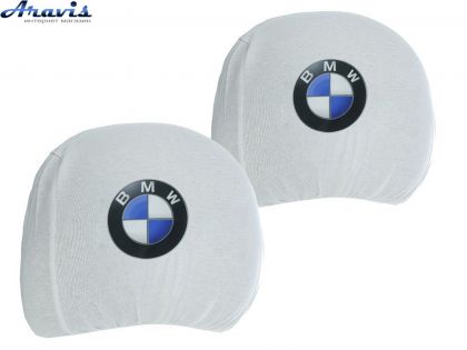 Чохол підголівників BMW білий-кольоровий логотип