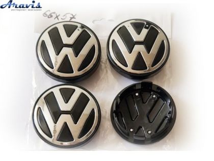 Ковпачки на диски Volkswagen чорні об'ємні 65/57мм заглушки на литі диски