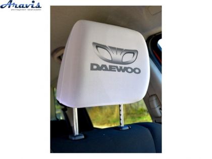 Чехол подголовников Daewoo белый цветной логотип