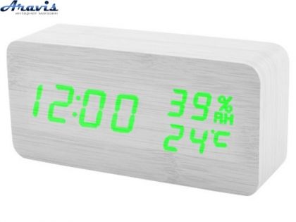 Часы с термометром и гигрометром PTVS 862S-4 зеленый экран корпус белый USB