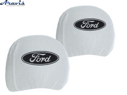 Чехол подголовников Ford белый черный логотип