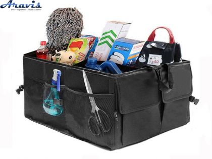 Сумка-органайзер у багажник каркасна 530х380х260мм чорна тканина PVC Elegant Travel Maxi 100679