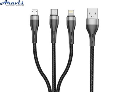 Кабель USB 3в1 Remax Proda PD-B48th 3in1 USB-Lightning + MicroUSB + Type С чорний