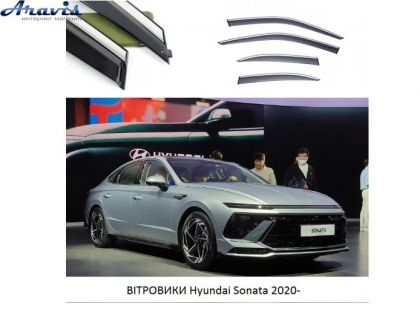 Дефлекторы окон ветровики Hyundai Sonata 2020- П/К скотч FLY нержавеющая сталь 3D BHYST2023-W/S (71-72)