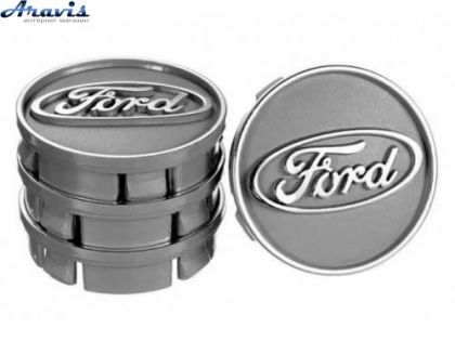Колпачки на диски FORD 60/55мм серый/хром пластик объемный логотип 4шт