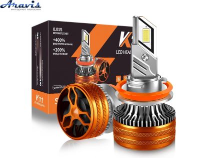 Автомобильные светодиодные LED лампы H11(H8/H9/H16) 80w 13000lm K11 3570 Chip 6000K+400% 9-16V
