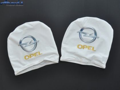 Чехол подголовников Opel белый цветной логотип