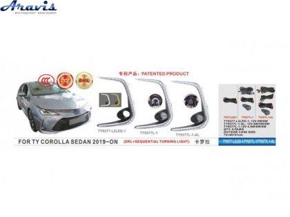 Протитуманні фари LED Toyota Corolla SD 2018-/TY-9377-L2Led-1/LED-12V6W6W/Hакладки/DRL+TURN з проводкою