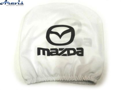 Чехол подголовников Mazda белый черный логотип
