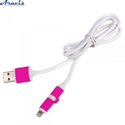 Кабель Pulso USB -Micro USB/Apple 1m pink круглый