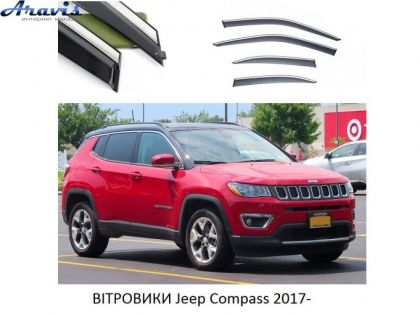 Дефлектори вікон вітровики Jeep Compass 2017- П/К скотч FLY молдинг із нержавіючої сталі 3D BJPZN1723-W/S (77-78)