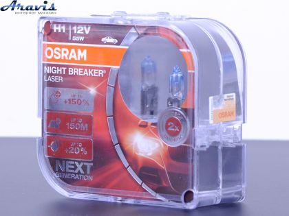 Галогенная лампа H1 12V 55W +150% Night Laser Osram Box-2шт 64150 NL-BOX красная уп