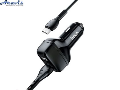 Зарядка від прикурювача AЗУ Hoco Z36 2.4A/2*USB+кабель Micro USB Чорний