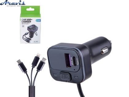 Модулятор FM 5в1 CS3 12-24v USB 5V-3.1A Type C 5V-3.1A 3in1 charging cable BT5.0 RGB-ambient light (