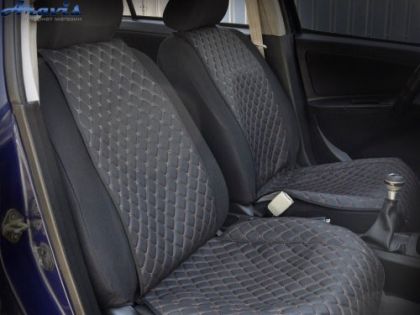 Накидки на сиденья кожзам черный серые ромбы передние 1+1 АвтоКомфорт
