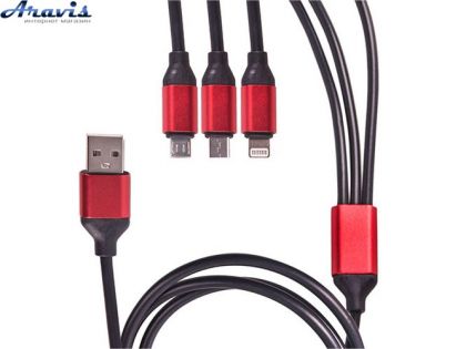 Кабель 3в1 USB-Micro USB/Apple/Type C Black 3в1 Bk чорний