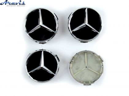 Ковпачки на диски Mercedes чорні об'ємні з кільцем 75/70мм заглушки на литі диски