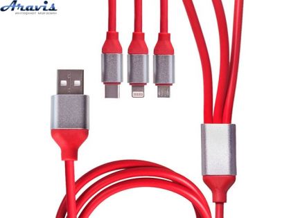 Кабель 3в1 USB-Micro USB/Apple/Type C Red 3в1 Rd червоний