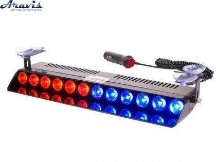 Страбоскоп светодиодный 12V DRL 330*100мм 12LED (B-R) прикуриватель+выключатель/на присосках KING S12