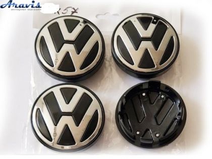 Ковпачки на диски Volkswagen чорні об'ємні 70/57мм заглушки на литі диски