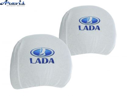 Чехол подголовников Lada белый цветной логотип