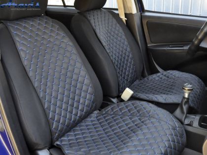 Накидки на сиденья кожзам черный синие ромбы передние 1+1 АвтоКомфорт
