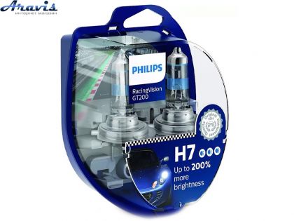 Галогенная лампа H7 12V 55W +200% Racing Vision Philips GT200 12972RGTS2 Box-2шт