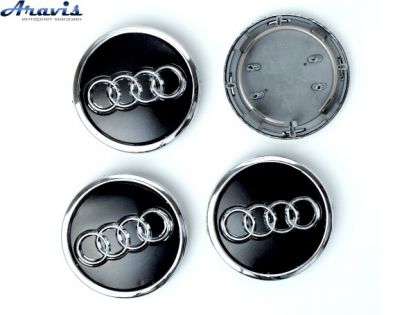 Колпачки на диски Audi с кольцом черные объемные 69/57мм заглушки на литые диски