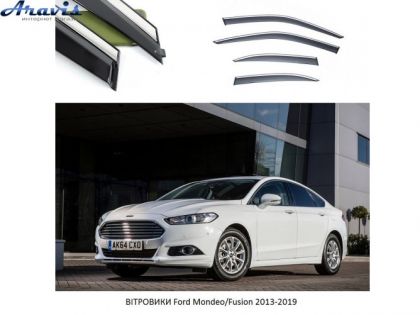 Дефлекторы окон ветровики Ford Mondeo/Fusion 2013-2019 П/К скотч FLY нержавеющая сталь 3D BFDMD1323-W/S (62-63)