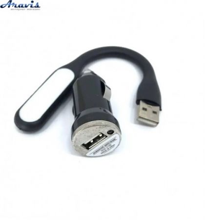 Зарядка від прикурювача 1USB+USB ліхтарик гнучкий IDC-008